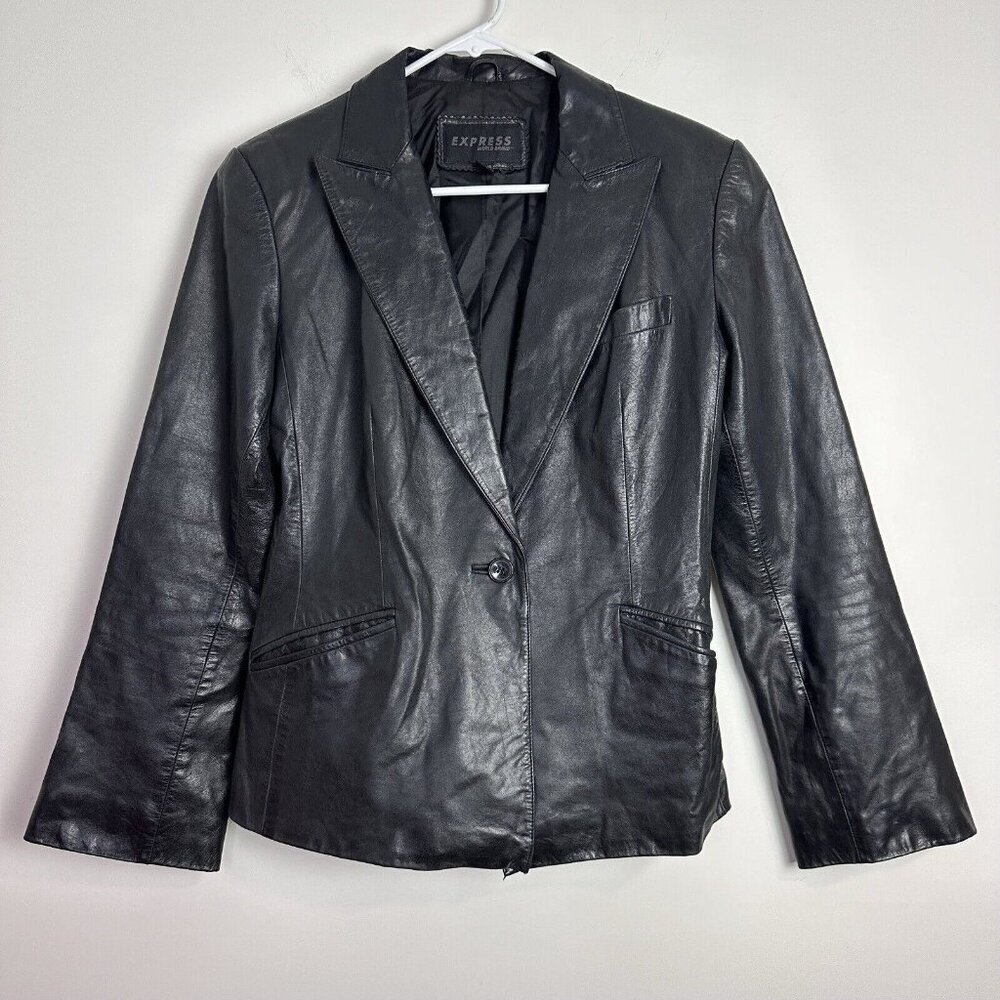 Y2K Express Genuine Leather Black Blazer Jacket Friends Rachel Green Style Small